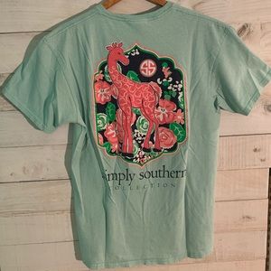 Simply Southern T-Shirt Mint Green Giraffe Medium